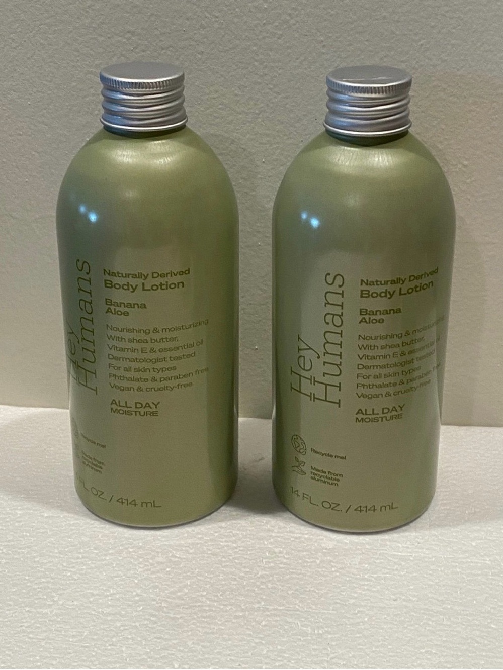 Hey Humans Naturally Derived Banana Aloe Body Lotion 2 bottles